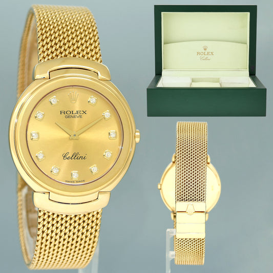 MINT Rolex Cellini Champagne Diamond Dial Yellow Gold 37mm Mesh 6623 Watch Box
