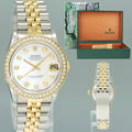 Ladies Rolex 68273 Two Tone 18k Gold Steel 31mm Pearl Diamond Dial Bezel Watch