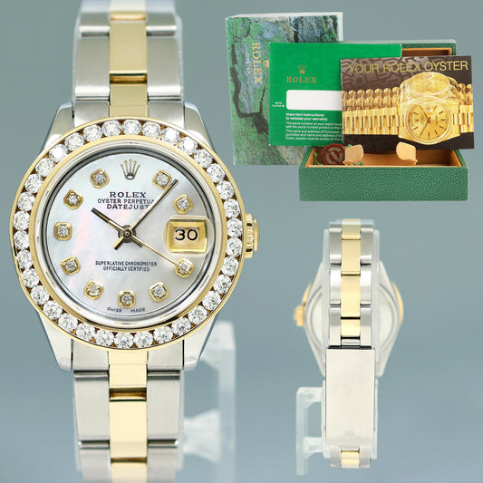 Diamond Ladies Rolex DateJust 26mm 6917 Two Tone Gold Steel Mother of Pearl Watch