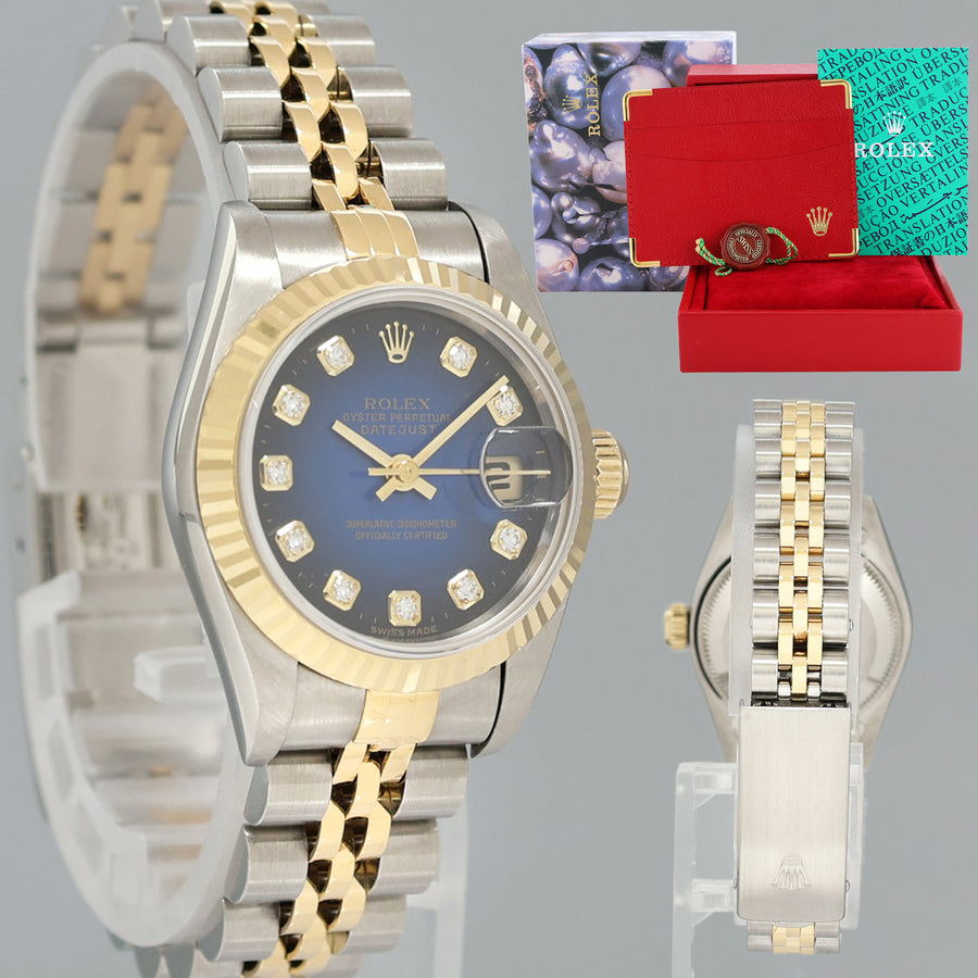 Ladies Rolex DateJust 26mm 69173 Blue Vignette Diamond Two Tone Gold Jubilee Watch