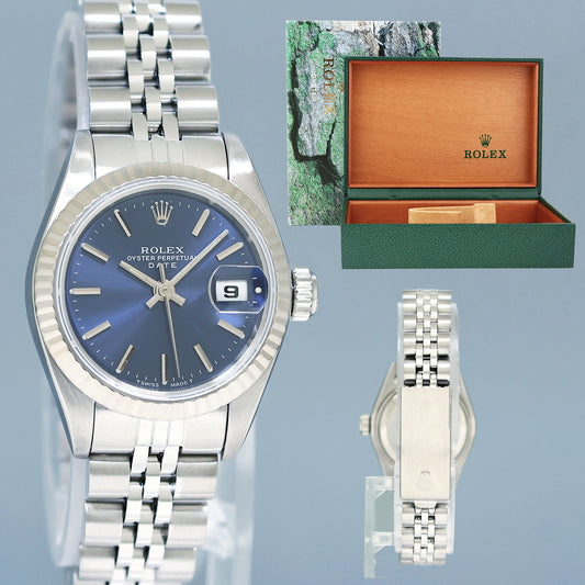 Ladies Rolex DateJust 26mm Blue Stick White Gold Fluted Steel Jubilee Watch 69174