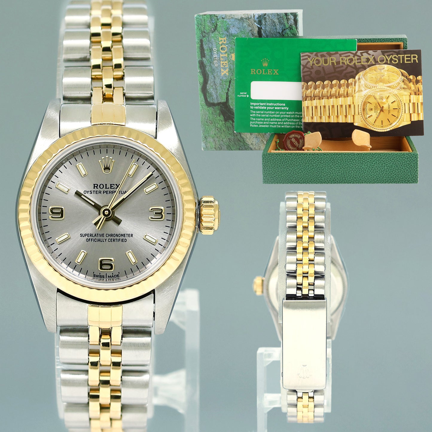 2004 Ladies Rolex Oyster Perpetual 24mm Silver 76193 Two Tone Yellow Gold Jubilee Watch