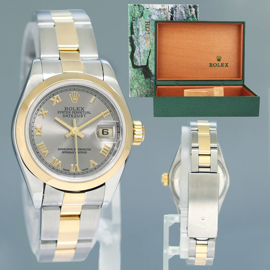 MINT Ladies Rolex DateJust 79163 Silver Roman Two-Tone Oyster Watch Box