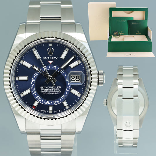 2024 MINT Rolex Sky-Dweller 336934 Steel Blue 42mm Oyster Fluted Watch Box