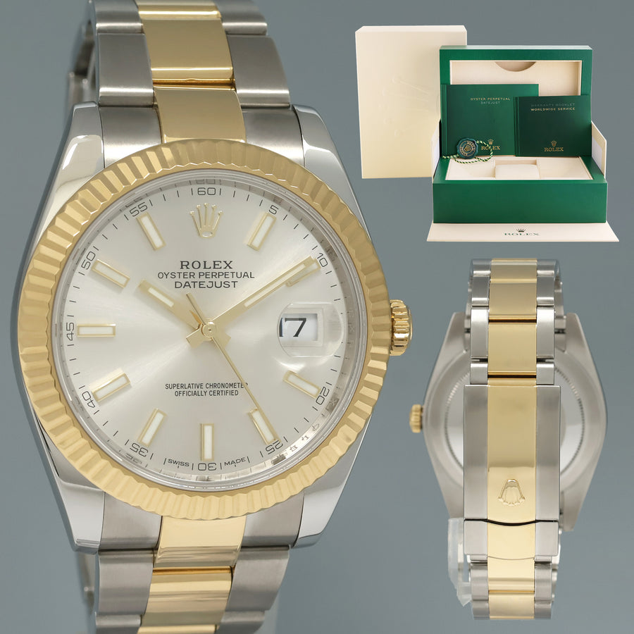 2020 MINT Rolex DateJust 41mm 126333 Two Tone Oyster Yellow Gold Silver Stick Watch