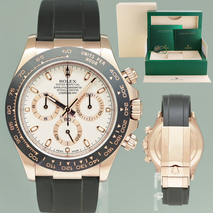 MINT PAPERS Rolex 116515LN Oysterflex Daytona Rose Gold Ivory Dial Ceramic Watch Box