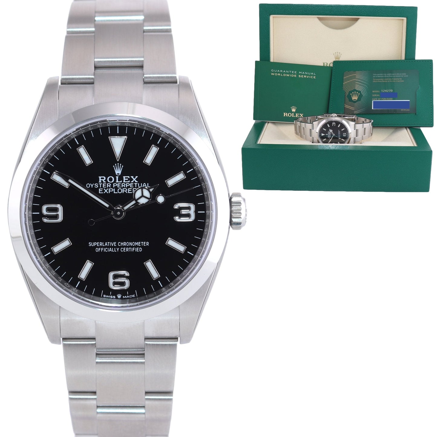 2022 NEW PAPERS Rolex Explorer Black Oyster Steel 36mm 124270 Watch Box