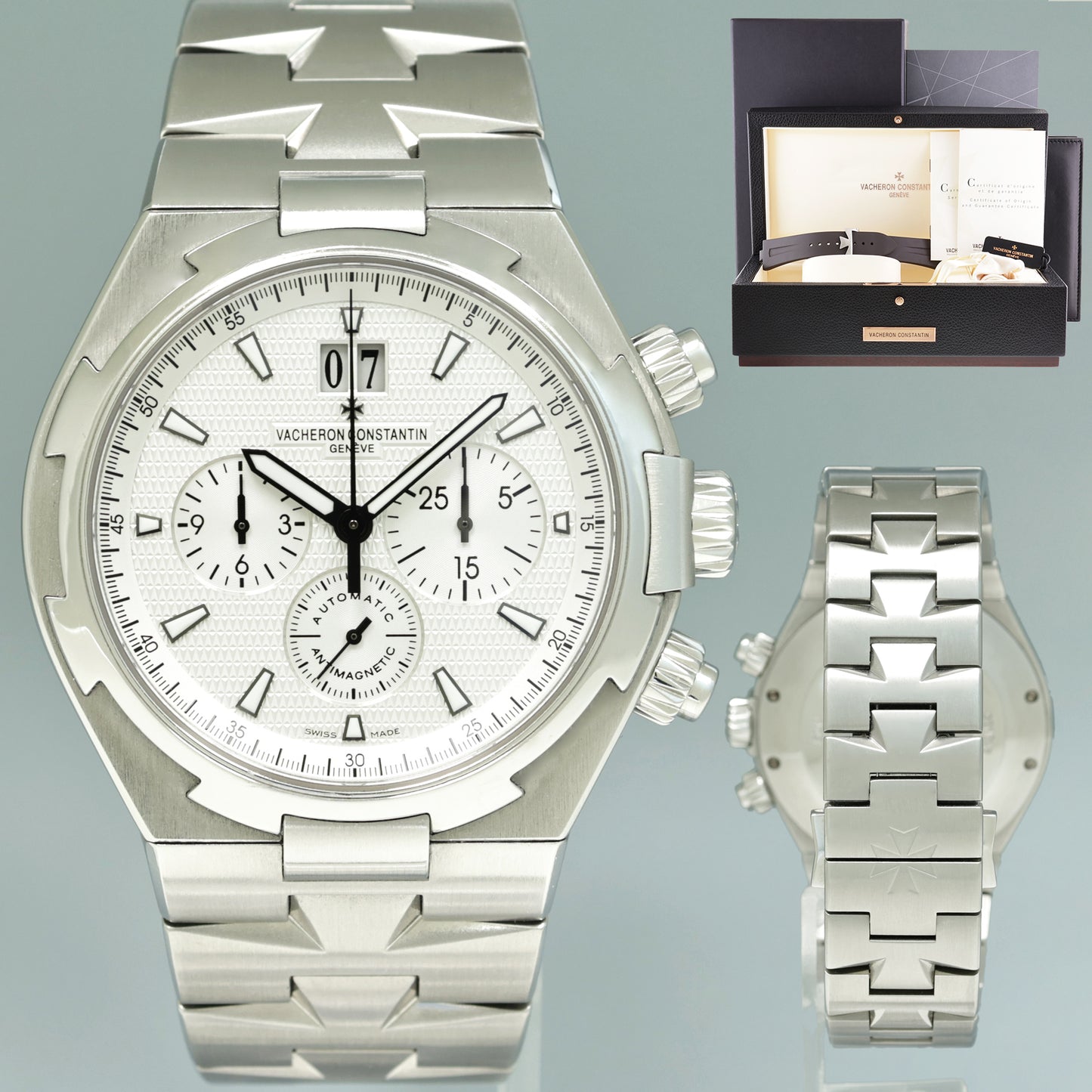 MINT PAPERS Vacheron Constantin Overseas White Steel Rubber 49150 Chrono Watch