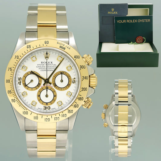 1999 MINT Rolex Daytona 16523 Zenith Two Tone Yellow Gold White Diamond Watch Box