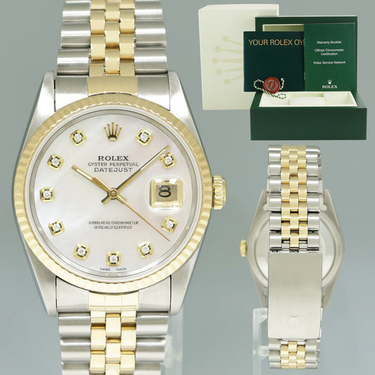 DIAMOND Pearl Rolex DateJust 16233 Two-Tone Yellow Gold Jubilee Watch Box