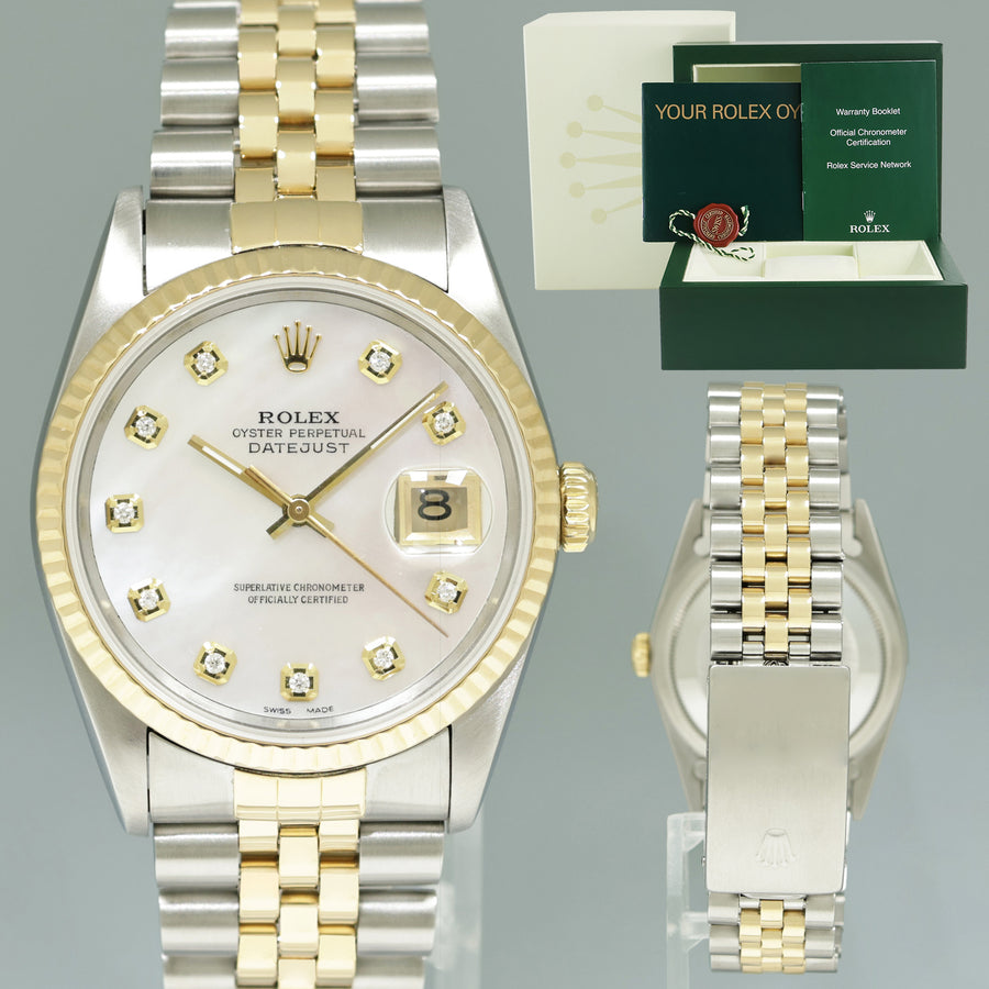 DIAMOND Pearl Rolex DateJust 16233 Two-Tone Yellow Gold Jubilee Watch Box