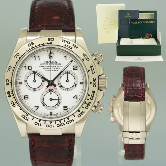 2009 MINT Rolex Daytona White Gold 116519 White Arabic Leather 40mm Watch Box