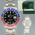 MINT 2000 Rolex GMT-Master II 2 Pepsi Blue Red Steel 16710 Watch Black Watch Box