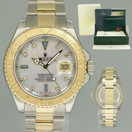 2005 Rolex 16623 Two Tone Gold Steel Yachtmaster Mother of Pearl Diamond Watch Box