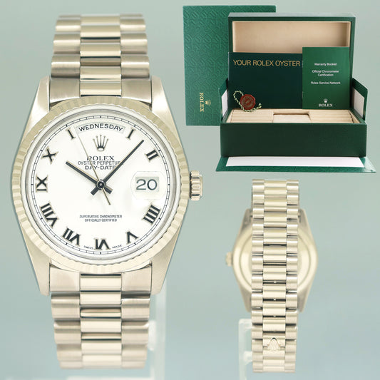 MINT Rolex President Day Date 18239 White Roman Double Quick Set White Gold Watch Box