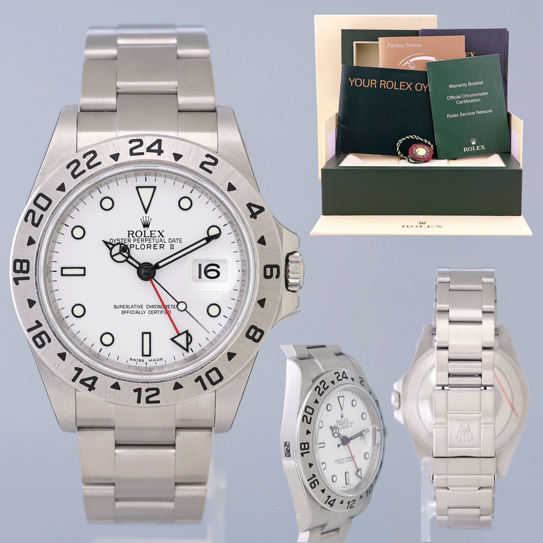 STICKERS NOS NEW 2010 Rolex Explorer II 16570 Polar White Dial Steel 40mm 3186 Watch