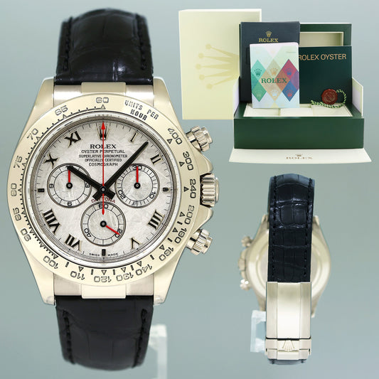 MINT 2005 PAPERS Rolex Daytona White Gold 116519 Meteorite Roman Leather Watch Box