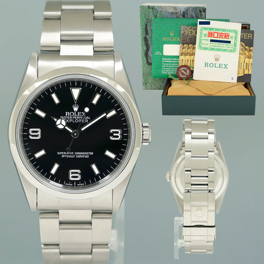 1999 PAPERS MINT Rolex 14270 Explorer Black Arabic Steel 36mm Oyster Watch Box