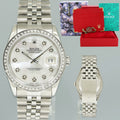 MINT DIAMOND Bezel Rolex DateJust 36mm Mother of Pearl 1600 Steel Watch Box