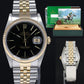 MINT Rolex DateJust 16233 Two Tone Yellow Gold Jubilee Black Stick Watch Box