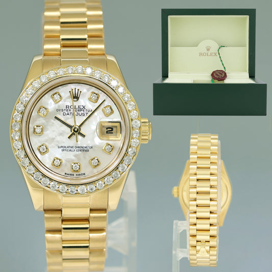 MINT Ladies Rolex DateJust 179178 Champagne Diamond 26mm President Watch Box