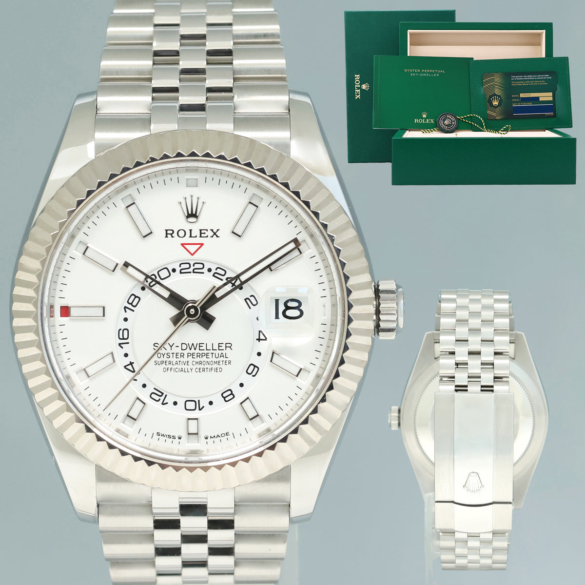 2026 NEW PAPERS Rolex 336934 Sky-Dweller Steel White Jubilee Fluted 42mm Watch Box