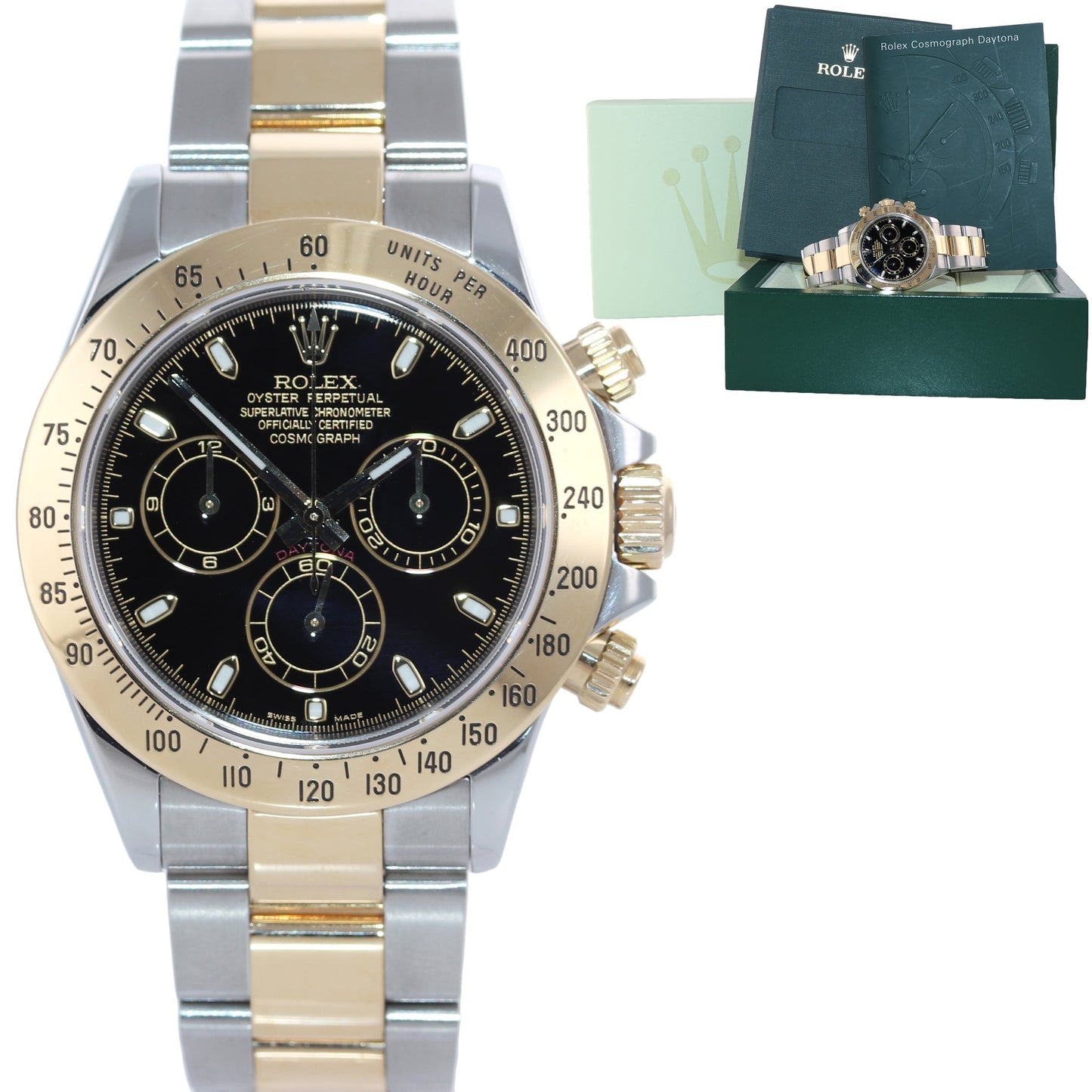 MINT Rolex Daytona 116523 Chronograph Black Steel Yellow Gold Two Tone Watch Box
