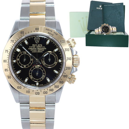 MINT Rolex Daytona 116523 Chronograph Black Steel Yellow Gold Two Tone Watch Box