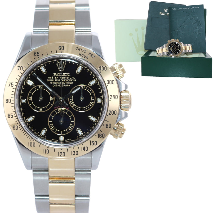MINT Rolex Daytona 116523 Chronograph Black Steel Yellow Gold Two Tone Watch Box