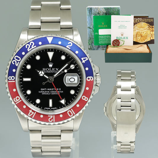 PAPERS Rolex GMT-Master 2 Pepsi Blue Red Oyster 40mm Steel 16710 Watch Box