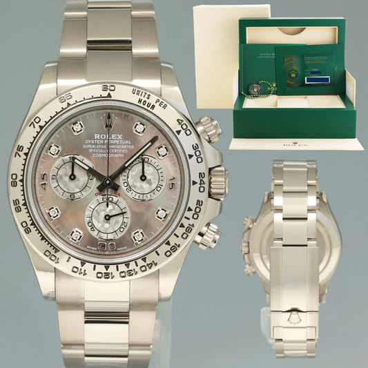 NEW PAPERS 2021 Rolex Daytona Meteorite MOP Diamond 116509 White Gold Chrono Watch