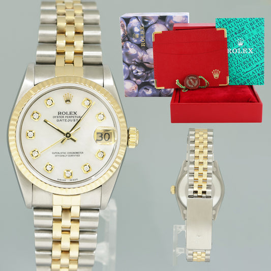 MINT Ladies Rolex 68273 Two Tone Yellow Gold Fluted Steel 31mm Pearl Diamond Watch