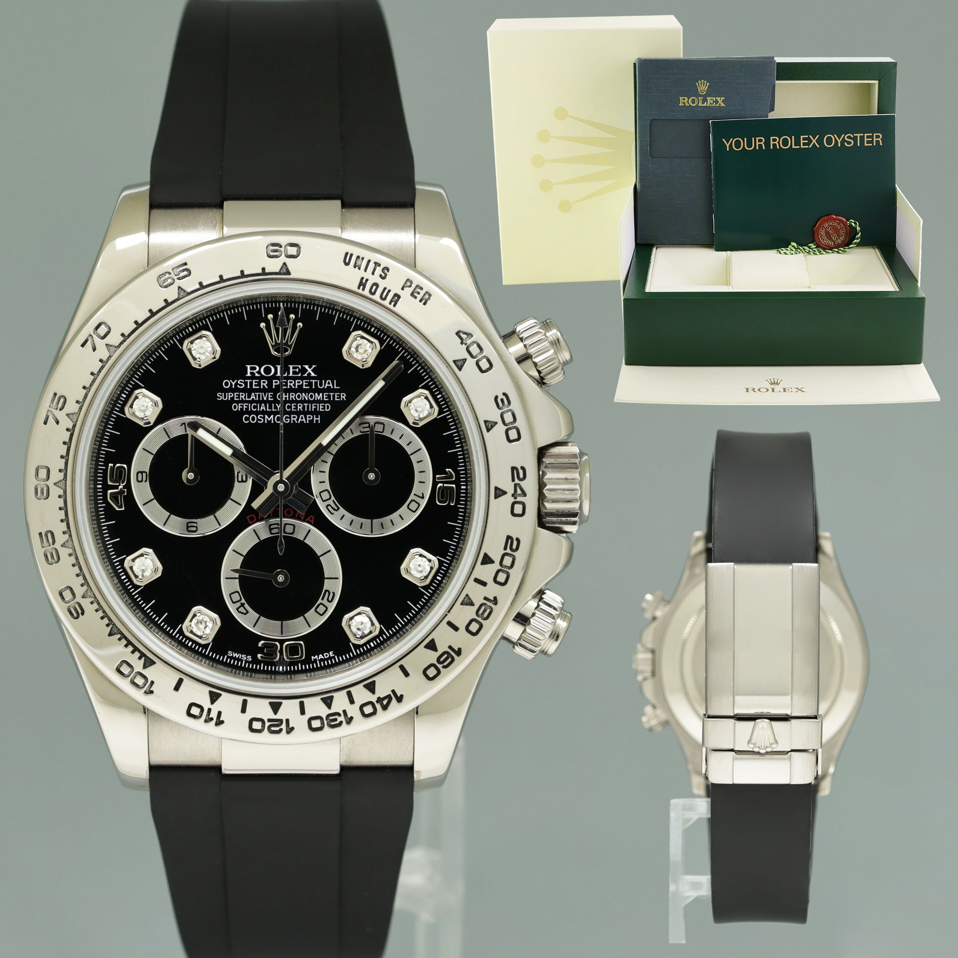 MINT 2008 Rolex Daytona White Gold 116519 Black Diamond 40mm Watch Box Huntington Watch