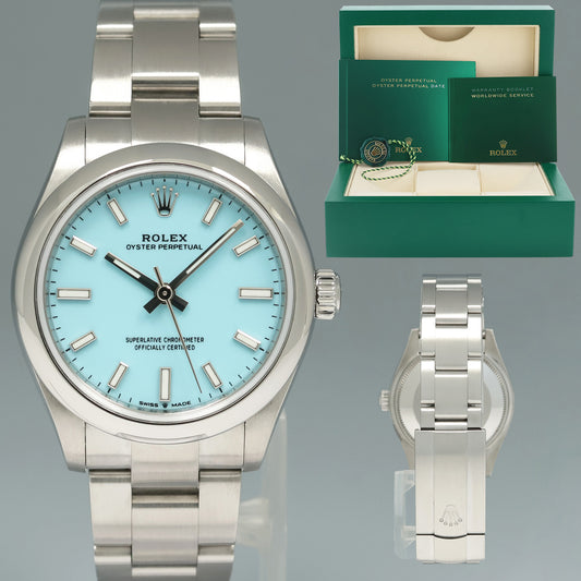 2023 MINT Rolex Oyster 277200 Perpetual 31mm Tiffany Turquoise Blue Watch Box