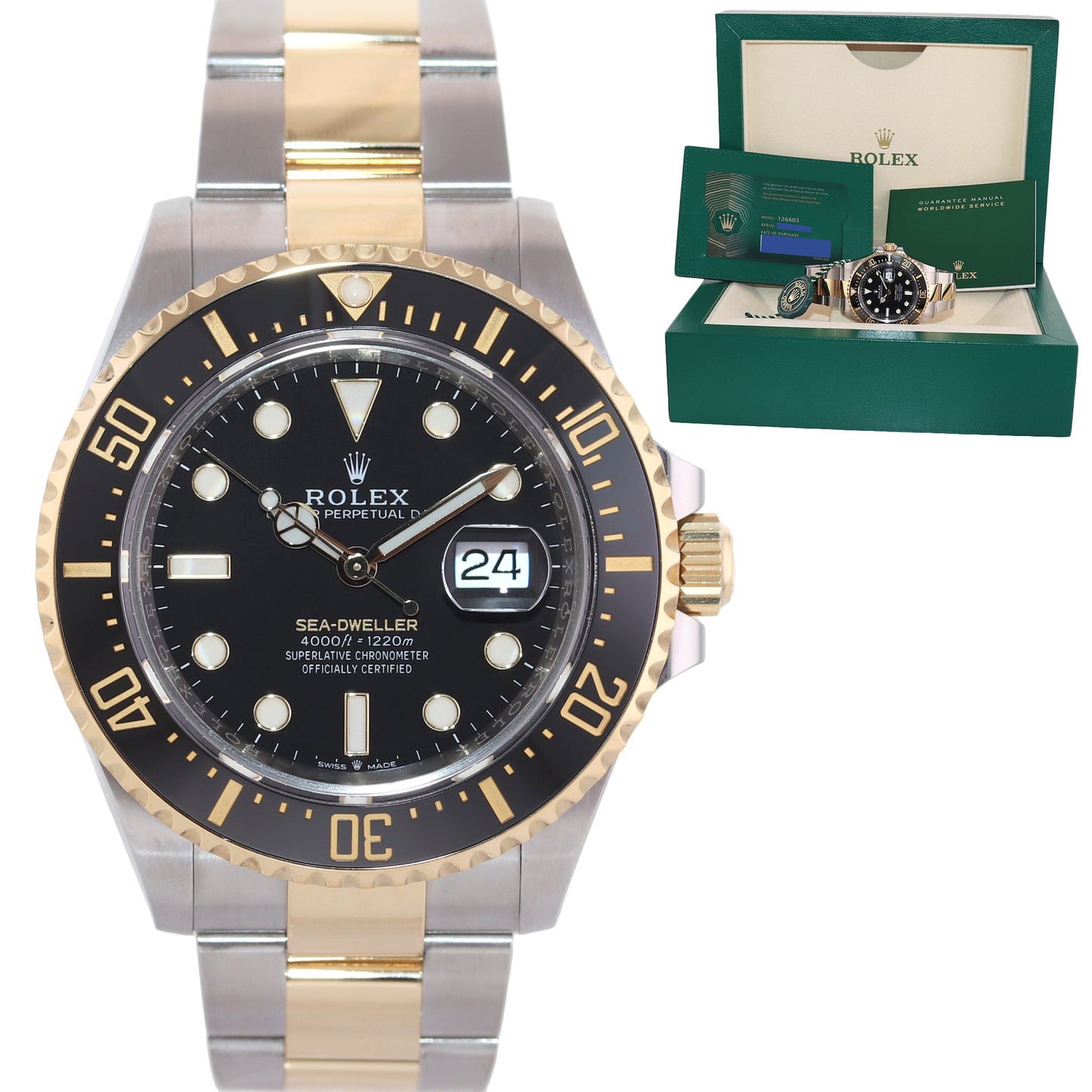 2021 NEW PAPERS 126603 Rolex Sea-Dweller 43mm Two-Tone Yellow Gold Steel Watch