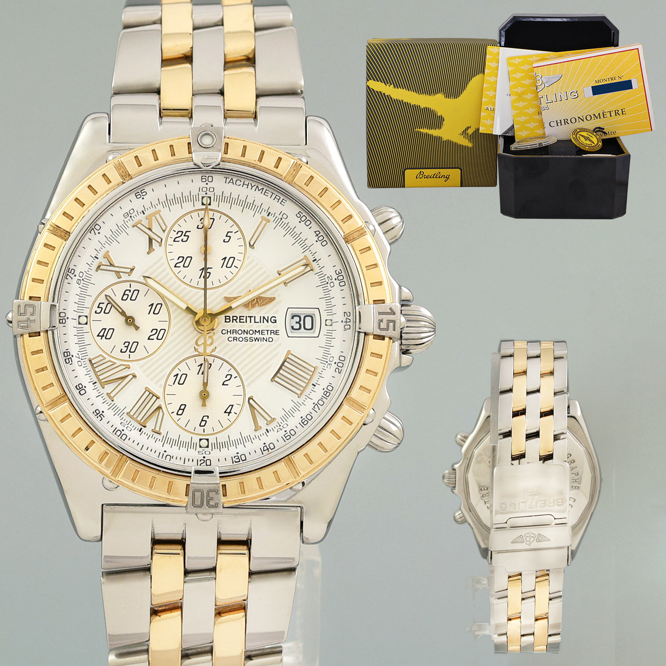 PAPERS Breitling Crosswind Automatic D13355 Two Tone Gold 42mm White Watch Box