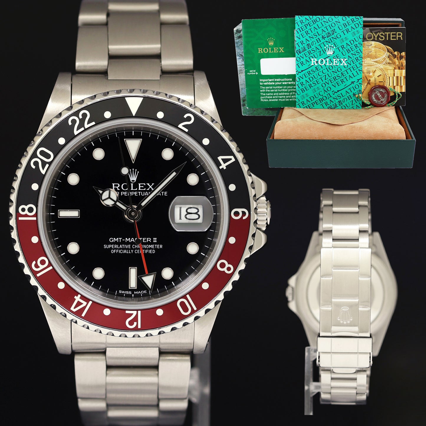 1989 Rolex GMT-Master 2 Fat Lady Coke Red Black Steel 16760 40mm Watch Box