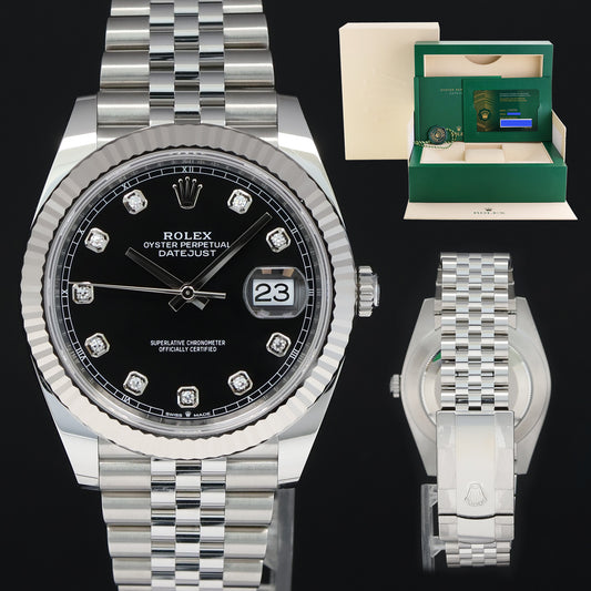 2021 NEW PAPERS Rolex DateJust 126334 Jubilee Black Diamond White Gold Fluted Watch