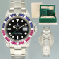 MINT Diamond Ruby & Sapphire Rolex GMT Master II 116710 Steel 40mm Black Watch Box