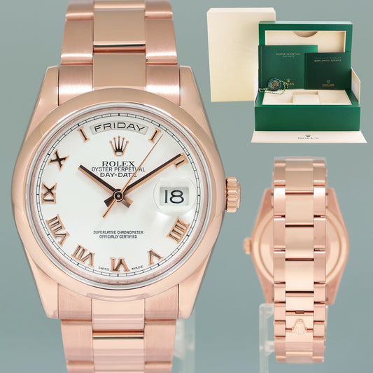 2015 MINT Rolex President Day Date Rose Gold 118205 White Roman 36mm Watch Box