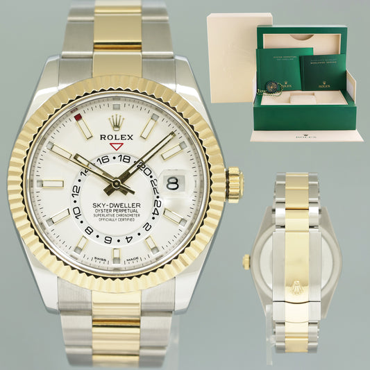 2022 MINT Rolex Sky-Dweller 326933 Two Tone Gold Steel White 42mm Oyster Watch Box