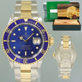 1989 MINT Rolex Submariner 16613LB Gold Steel Two Tone Yellow Gold Sunburst Blue Dial Watch