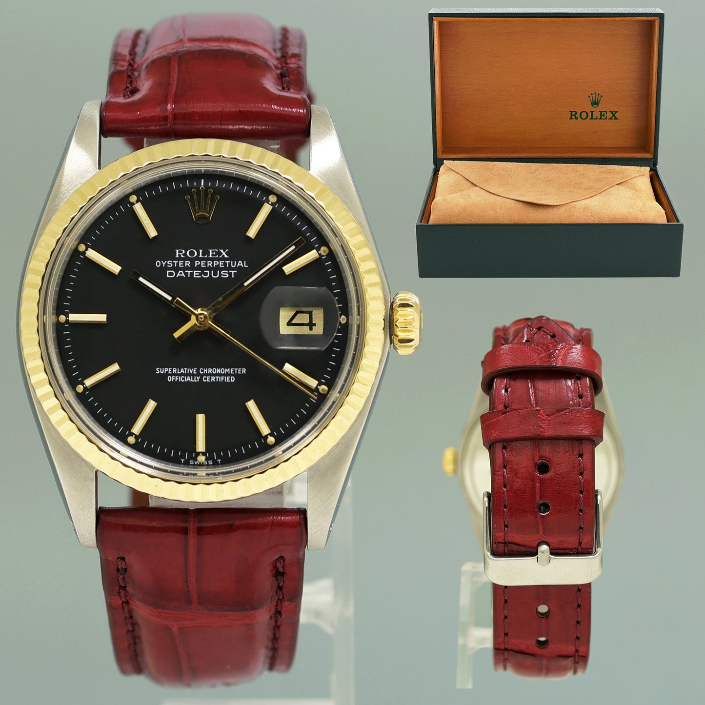 Rolex DateJust Black Stick 1601 Two-Tone Gold 36mm Leather Watch Box