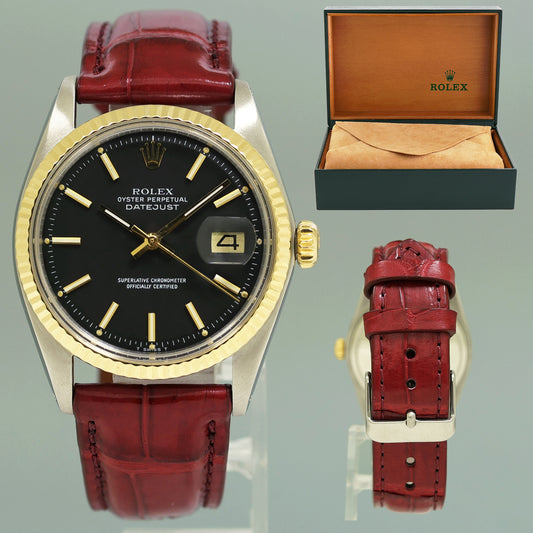 Rolex DateJust Black Stick 1601 Two-Tone Gold 36mm Leather Watch Box