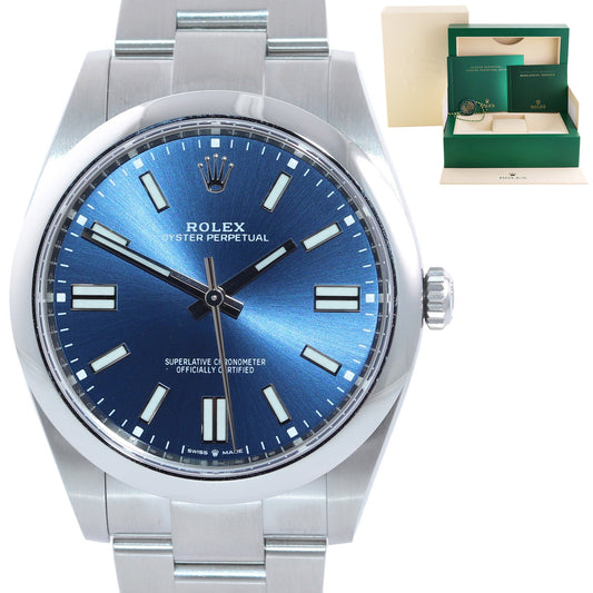 MINT 2021 Rolex Oyster Perpetual 41mm Blue Stick Oyster Watch 124300 Box