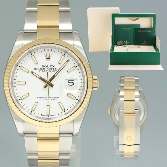 MINT 2022 Rolex 126233 DateJust 36mm White Stick Two Tone Gold Watch Box