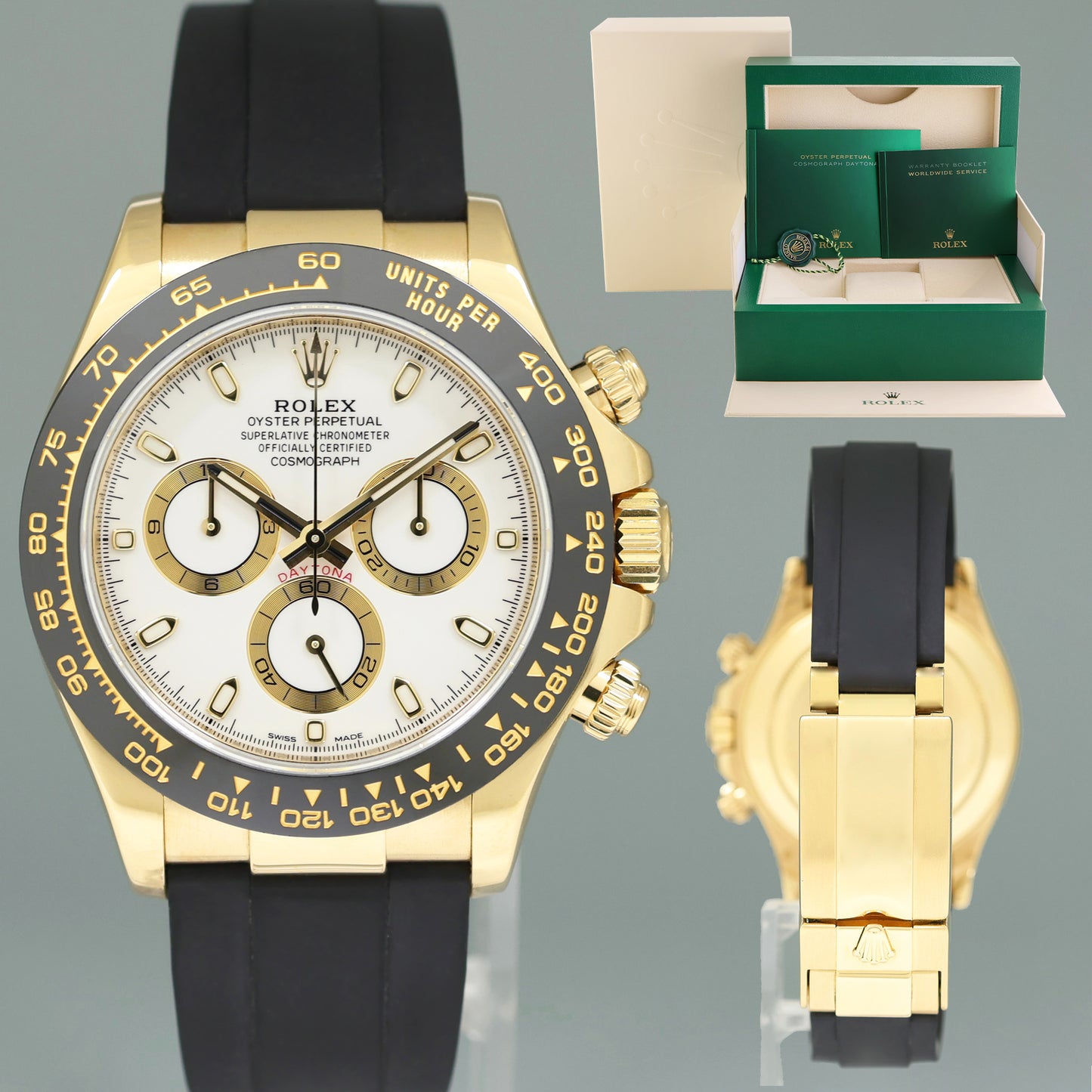 2022 MINT Rolex Daytona 116518LN Yellow Gold White Dial Oysterflex Ceramic Watch Box