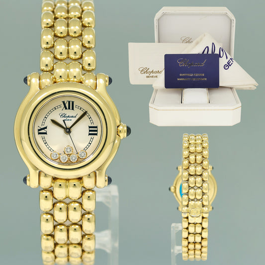 Ladies Chopard 276150 Happy Sport 18k Yellow Gold Diamond Roman Quartz 26mm Watch