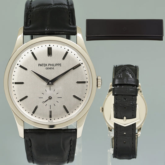 MINT Patek Philippe 5196G 37mm White Gold Calatrava Black Leather Watch Box