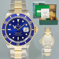 MINT 1999 PAPERS Rolex Submariner 16613 Gold Steel Two Tone Gold Sunburst Blue Watch